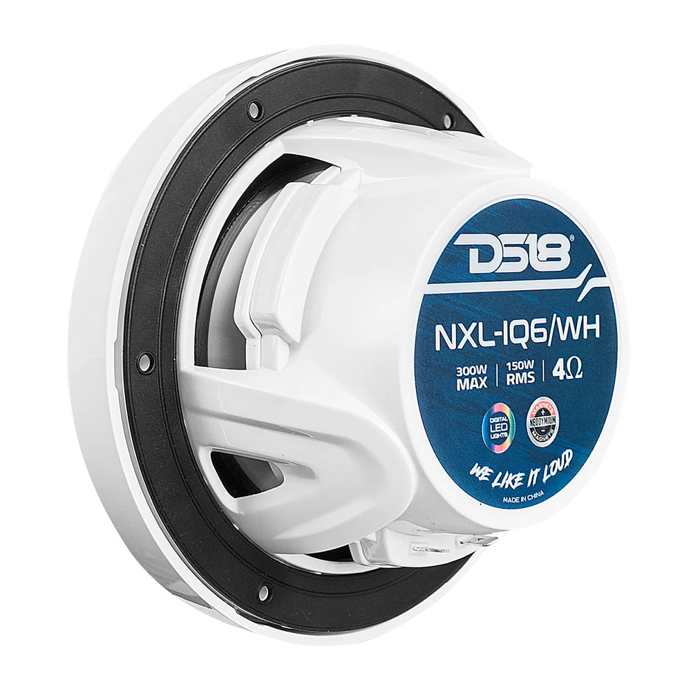 DS18 6.5" 2-Way Coaxial Marine Speakers w/Digital LED Lights Bullet Tweeter - White - 150W, 4-Ohm