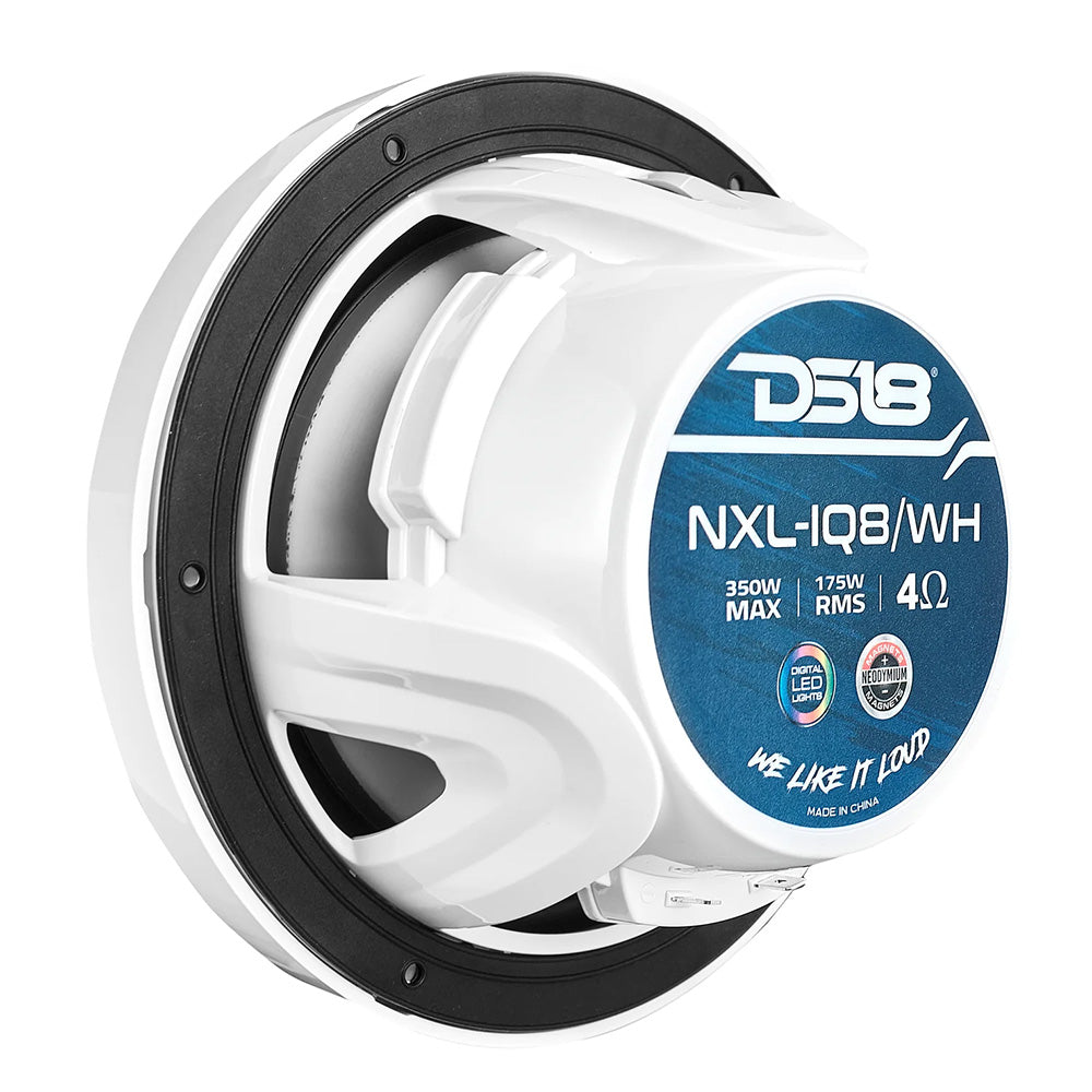 DS18 8" 2-Way Coaxial Marine Speakers w/Digital LED Lights Bullet Tweeter - White - 175W, 4-Ohm