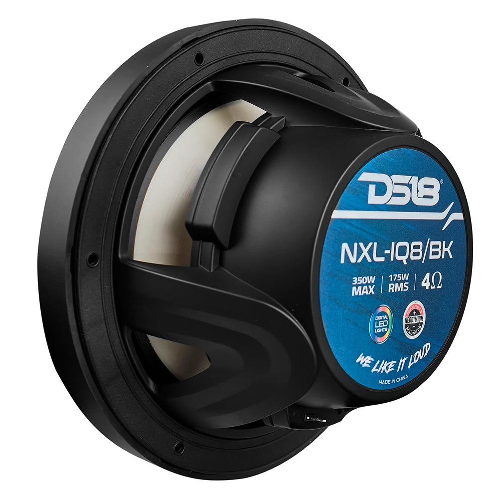 DS18 8" 2-Way Coaxial Marine Speakers w/Digital LED Lights Bullet Tweeter - Black - 175W, 4-Ohm
