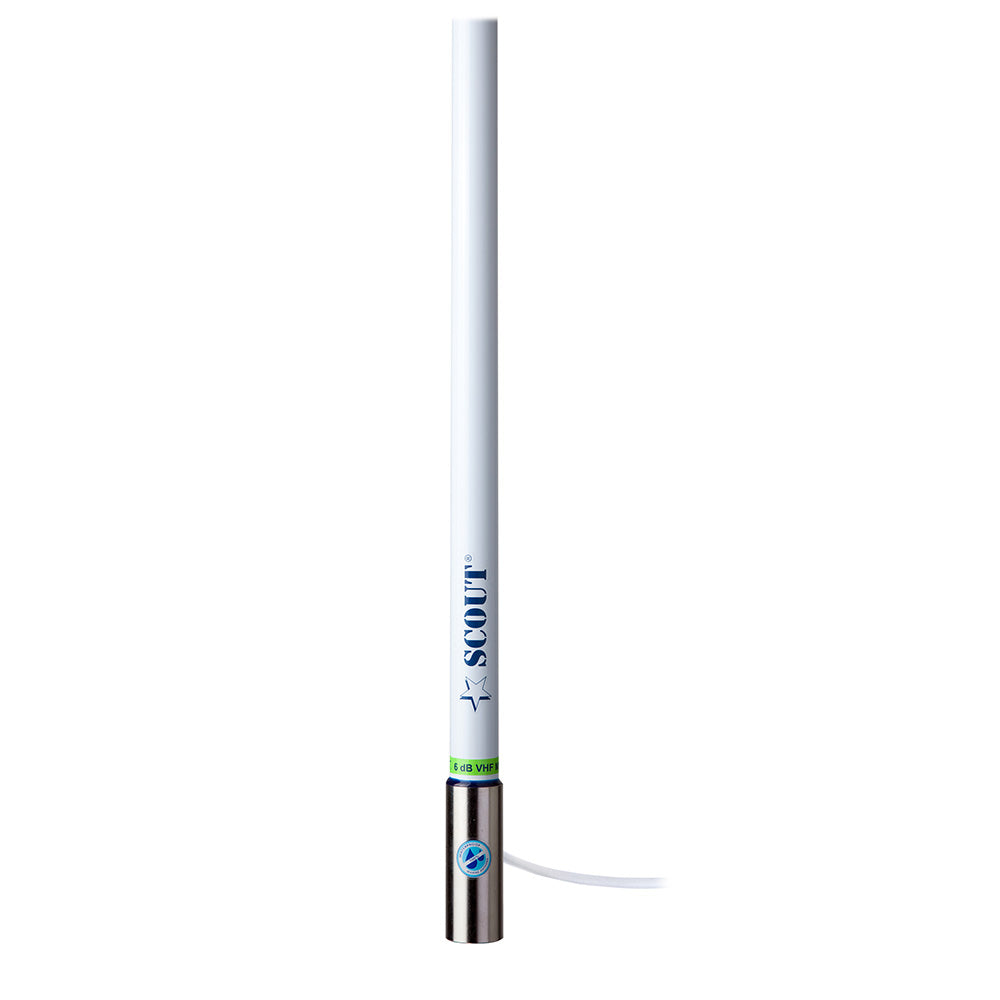 Scout 8' White VHF Antenna 6dB Heavy Stainless Steel Ferrule w/6M RG-8x Includes PL-259 Heavy Duty Offshore Antenna KS-43