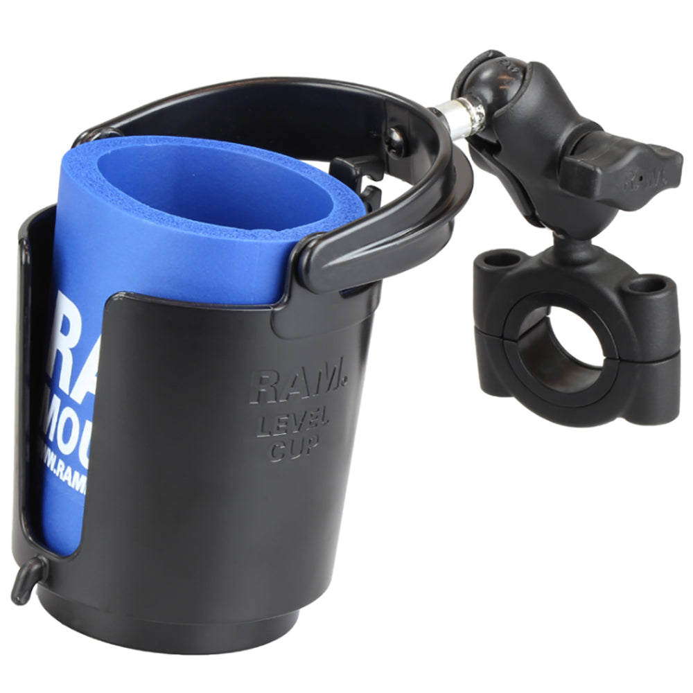 RAM Mount Torque 1-1/8" - 1-1/2" Diameter Handlebar/Rail Base w/B Size 1" Ball, Short Arm Level Cup