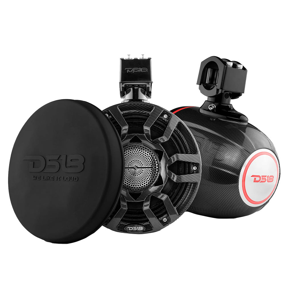 DS18 HYDRO 8" Marine Tower Speakers w/RGB LED Lights Pro Audio Loudspeakers - Carbon Fiber