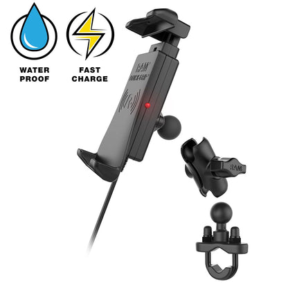 RAM Mount Quick-Grip 15W Waterproof Wireless Charging Handlebar Mount