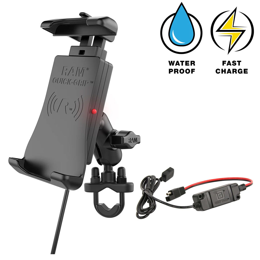 RAM Mount Quick-Grip 15W Waterproof Wireless Charging Handlebar Mount