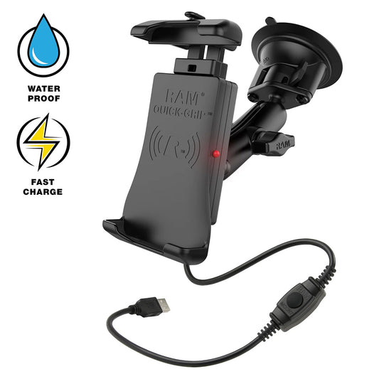 RAM Mount Quick-Grip 15W Waterproof Wireless Charging Suction Cup Mount