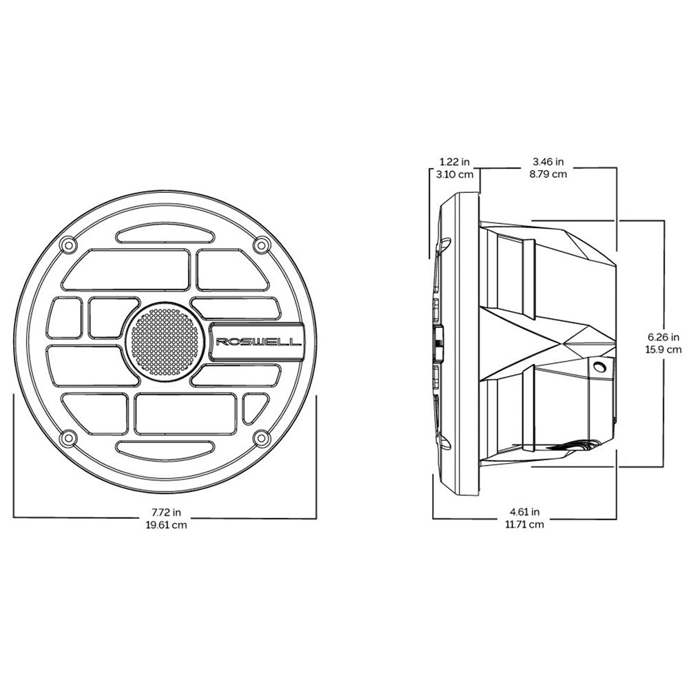 Roswell R Series 7.7 Marine Speakers - Anthracite Grille - 80W RMS  160W Peak Power