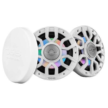 DS18 6.5" 2-Way Coaxial Marine Speakers w/Digital LED Lights  Bullet Tweeter - White - 150W, 4-Ohm