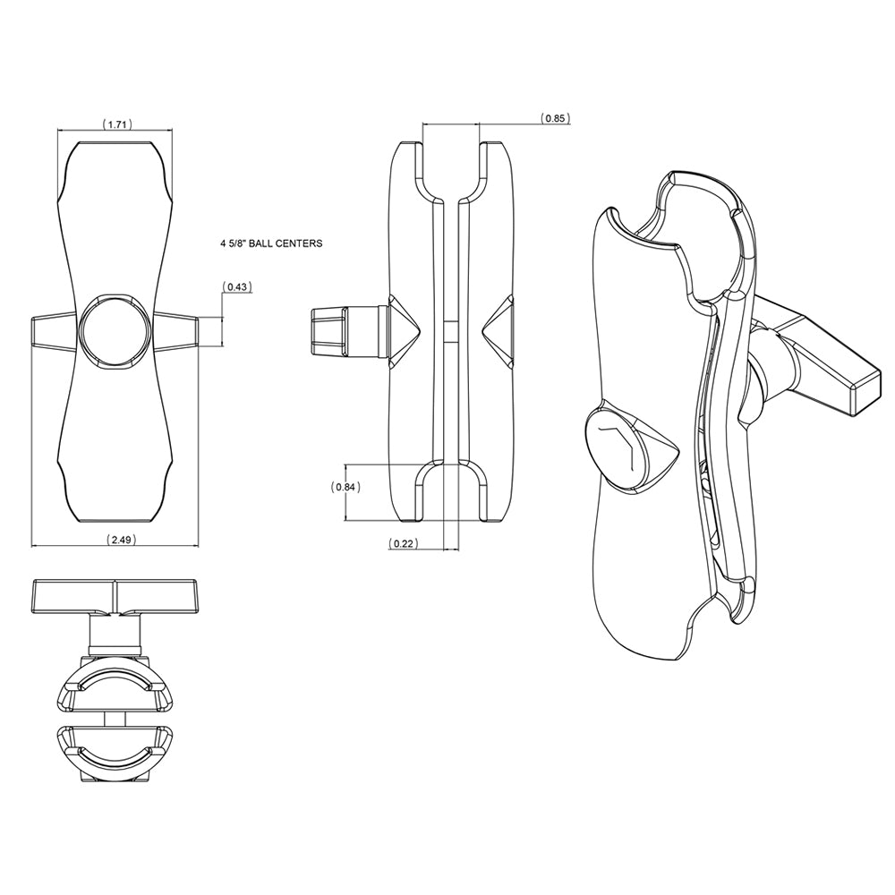 RAM Mount Double Socket Arm f/1.5" Ball Bases