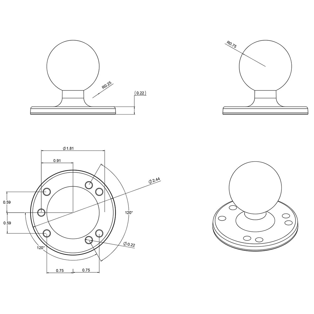 RAM Mount 2-1/2" Diameter Base w/1.5" Ball