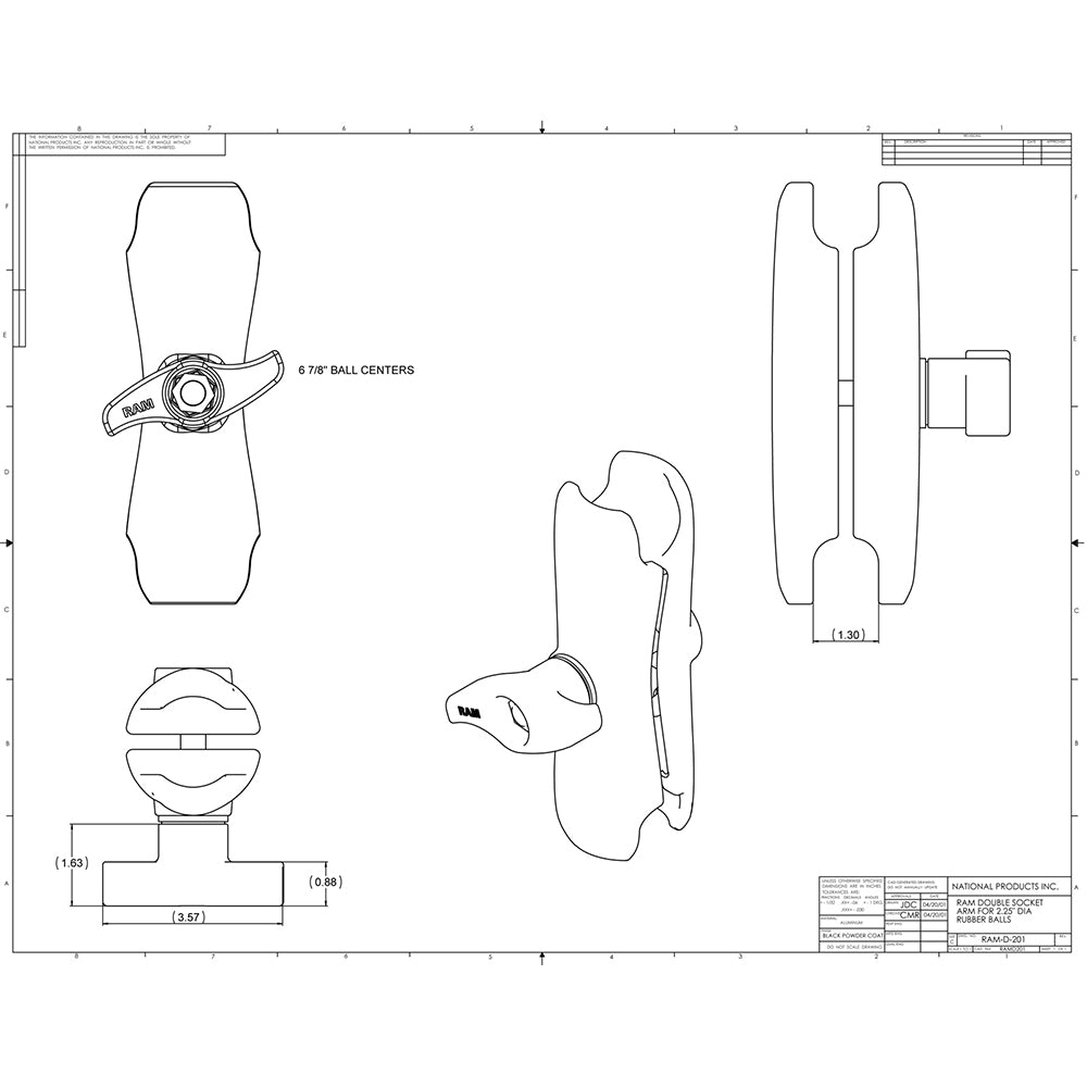 RAM Mount Double Socket Arm w/Jam Nut f/2.25" Bases