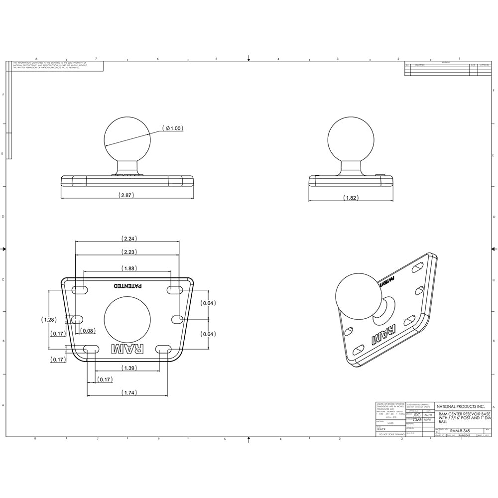 RAM Mount Motorcycle Brake/Clutch Cover w/1" Ball