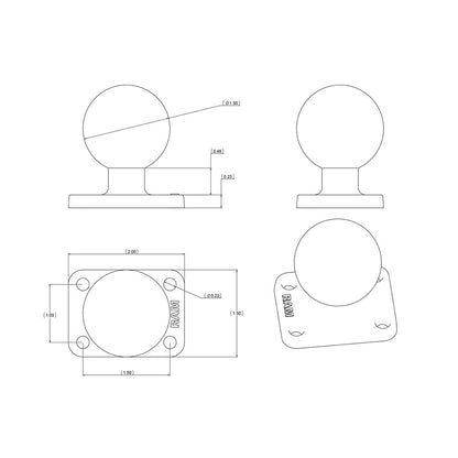 RAM Mount 1.5" x 2" Rectangle Base w/1.5" Ball