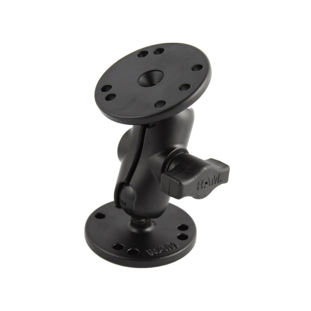 RAM Mount 1" Ball Double Socket Short Arm w/ 2 2.5" Round Bases