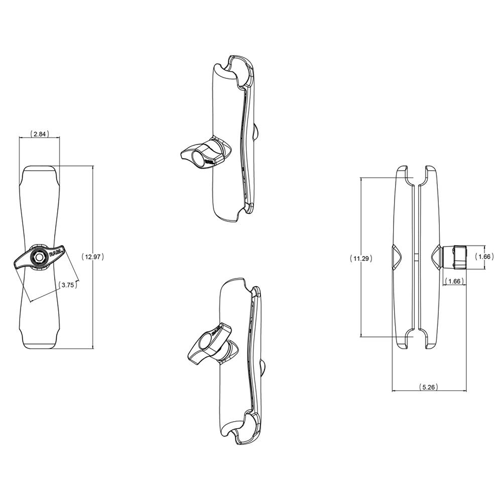 RAM Mount Long Double Socket Arm f/2.25" Ball Bases