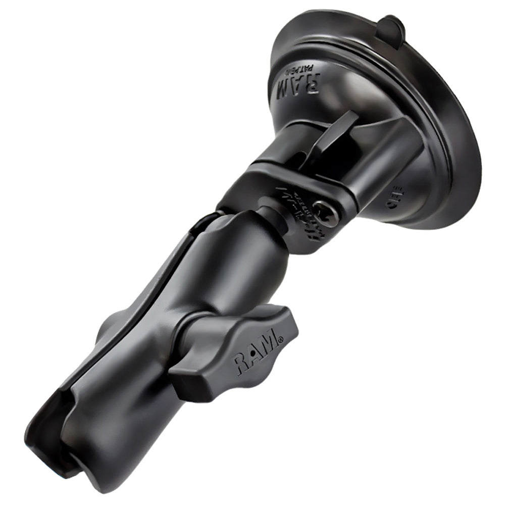 RAM Mount 1" Diameter Ball Standard Length Double Socket Arm w/3.25" Diameter Suction Cup Twist Lock Base