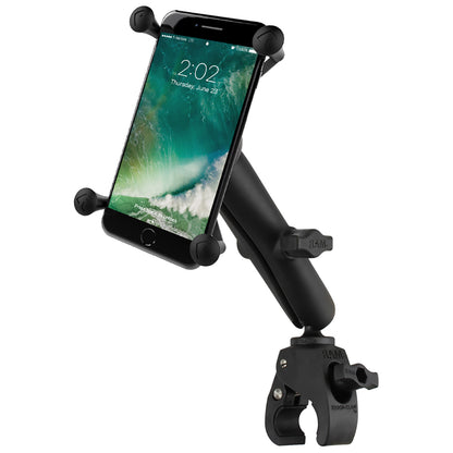 RAM Mount Tough-Claw Base w/Long Double Socket Arm & Universal X-Grip IV f/Large Phone/Phablet Cradle