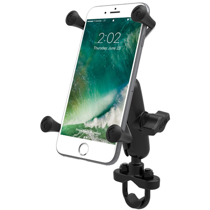 RAM Mount Handlebar Rail Mount w/Zinc Coated U-Bolt Base  Universal X-Grip Large Phone/Phablet Cradle