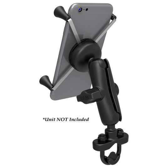 RAM Mount Handlebar Rail Mount w/Zinc Coated U-Bolt Base  Universal X-Grip Large Phone/Phablet Cradle