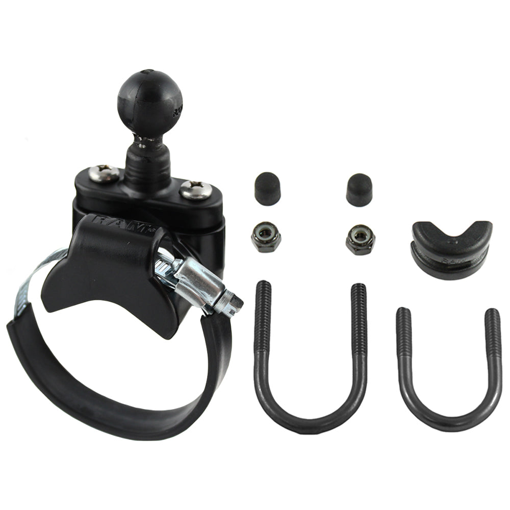 RAM Mount Rail Base w/Zinc Coated U-Bolt, ATV/UTV Strap  1" Ball for Rails to 3.15" in Diameter