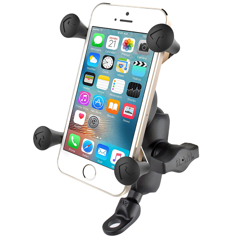 RAM Mount 9mm Angled Base Motorcycle Mount w/Short Double Socket Arm  Universal X-Grip Cell/iPhone Cradle