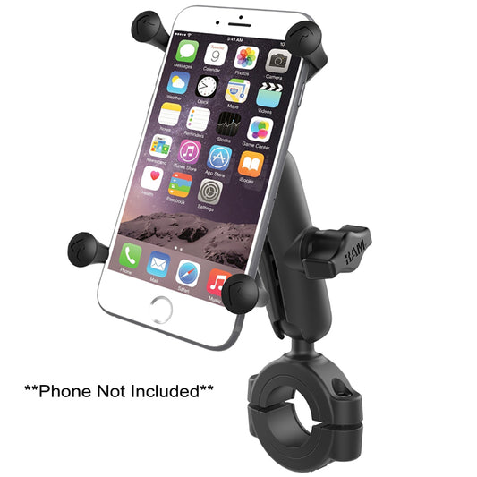 RAM Mount RAM Torque 1 1/8" - 1 1/2" Diameter Handlebar/Rail Base with 1" Ball, Medium Arm and X-Grip for Larger Phones