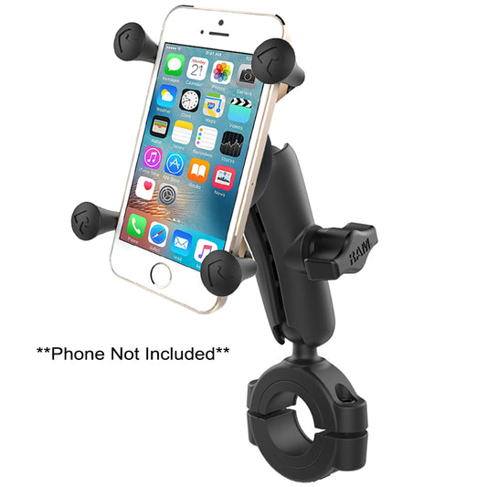 RAM Mount RAM Torque 1 1/8" - 1 1/2" Diameter Handlebar/Rail Bae with 1" Ball, Medium Arm and X-Grip for Larger Phones