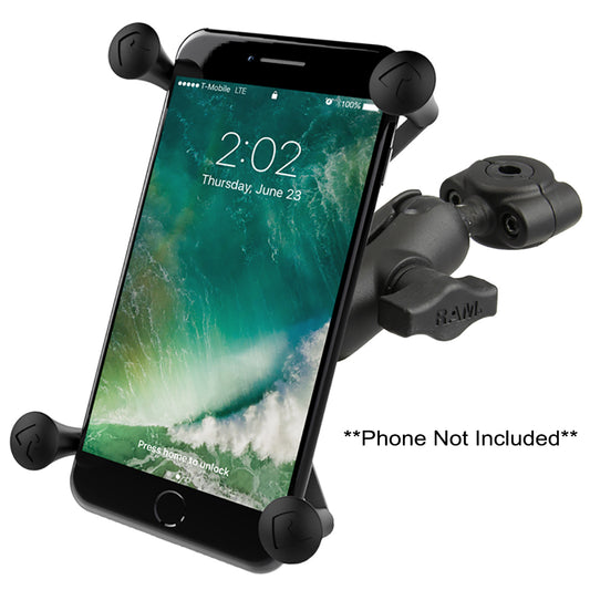 RAM Mount RAM Torque 3/8" - 5/8" Diameter Mini Rail Base with 1" Ball, Short Arm and X-Grip for Larger Phones