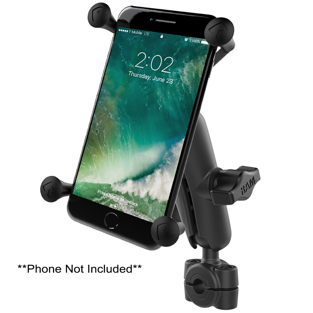 RAM Mount RAM Torque 3/8" - 5/8" Diameter Mini Rail Base with 1" Ball, Medium Arm and X-Grip for Larger Phones