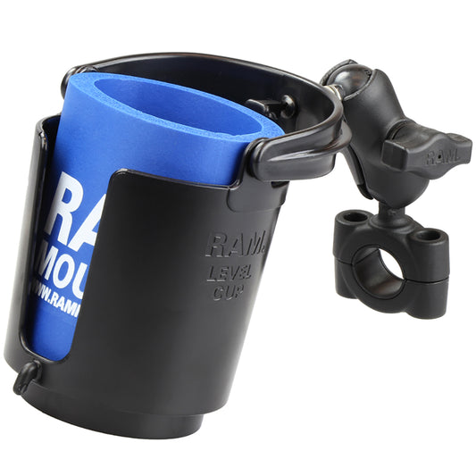 RAM Mount RAM Torque 3/4" - 1" Diameter Handlebar/Rail Base with 1" Ball, SHORT Arm and Level Cup