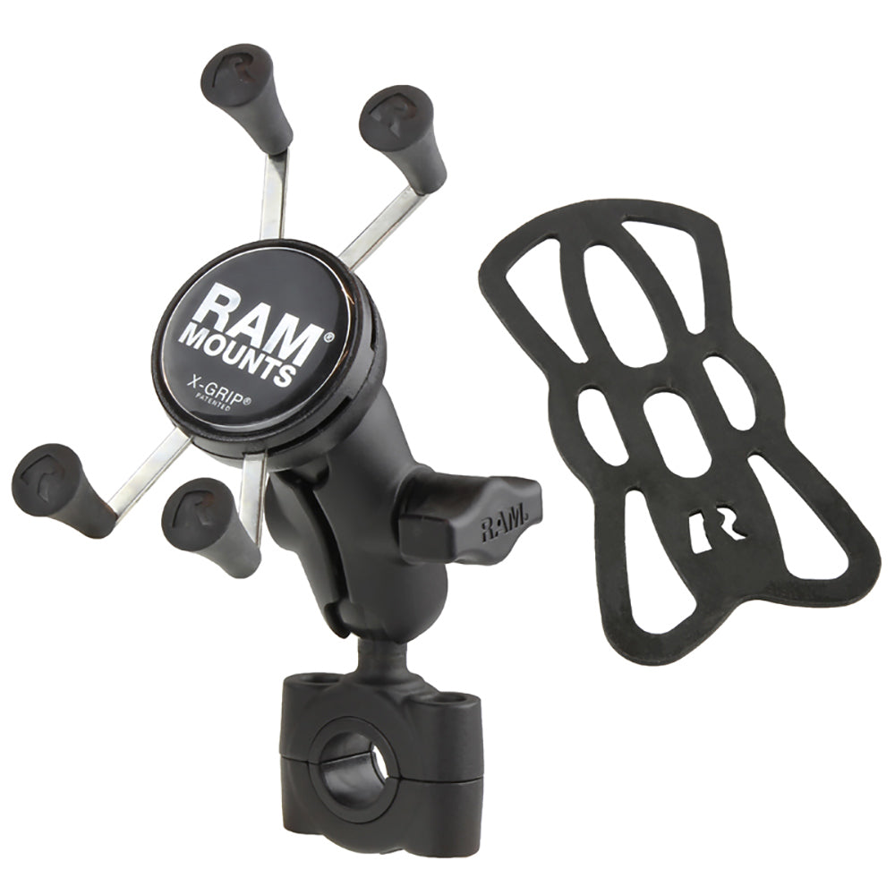 RAM Mount RAM Torque 3/4" - 1" Diameter Handlebar/Rail Base with 1" Ball, Short Arm and X-Grip for Phones