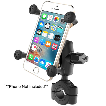 RAM Mount RAM Torque 3/4" - 1" Diameter Handlebar/Rail Base with 1" Ball, Short Arm and X-Grip for Phones