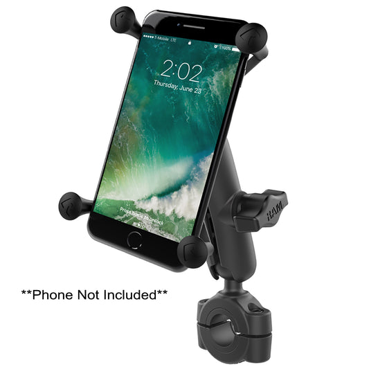 RAM Mount RAM Torque 3/4" - 1" Diameter Handlebar/Rail Base with 1" Ball, Medium Arm and X-Grip for Larger Phones