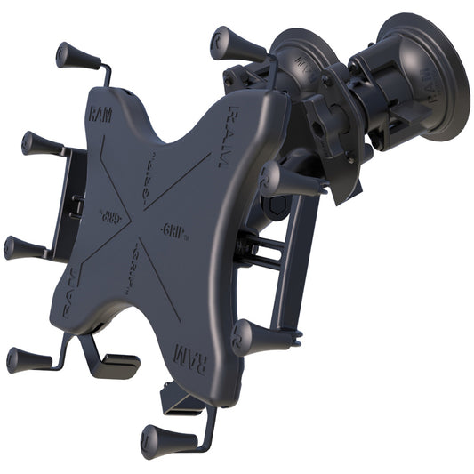 RAM Mount Dual Articulating Suction Cup w/Medium Length Double Socket Arm  Universal X-Grip Cradle f/12" Large Tablets