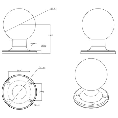 RAM Mount D Size 2.25" Ball on Round Plate w/AMPS Hole Pattern