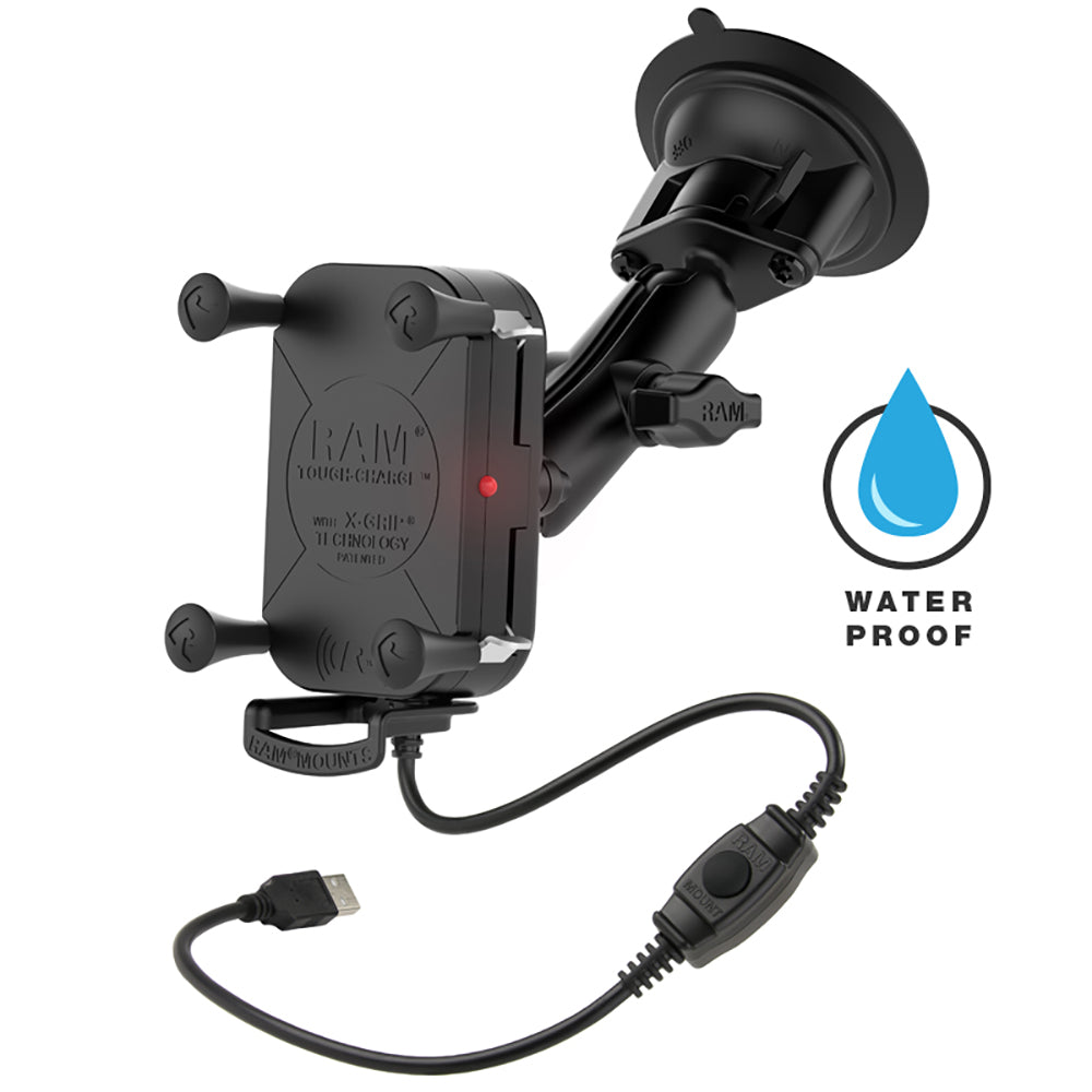 RAM Mount Tough-Charge Waterproof Wireless Charging Suction Cup Mount