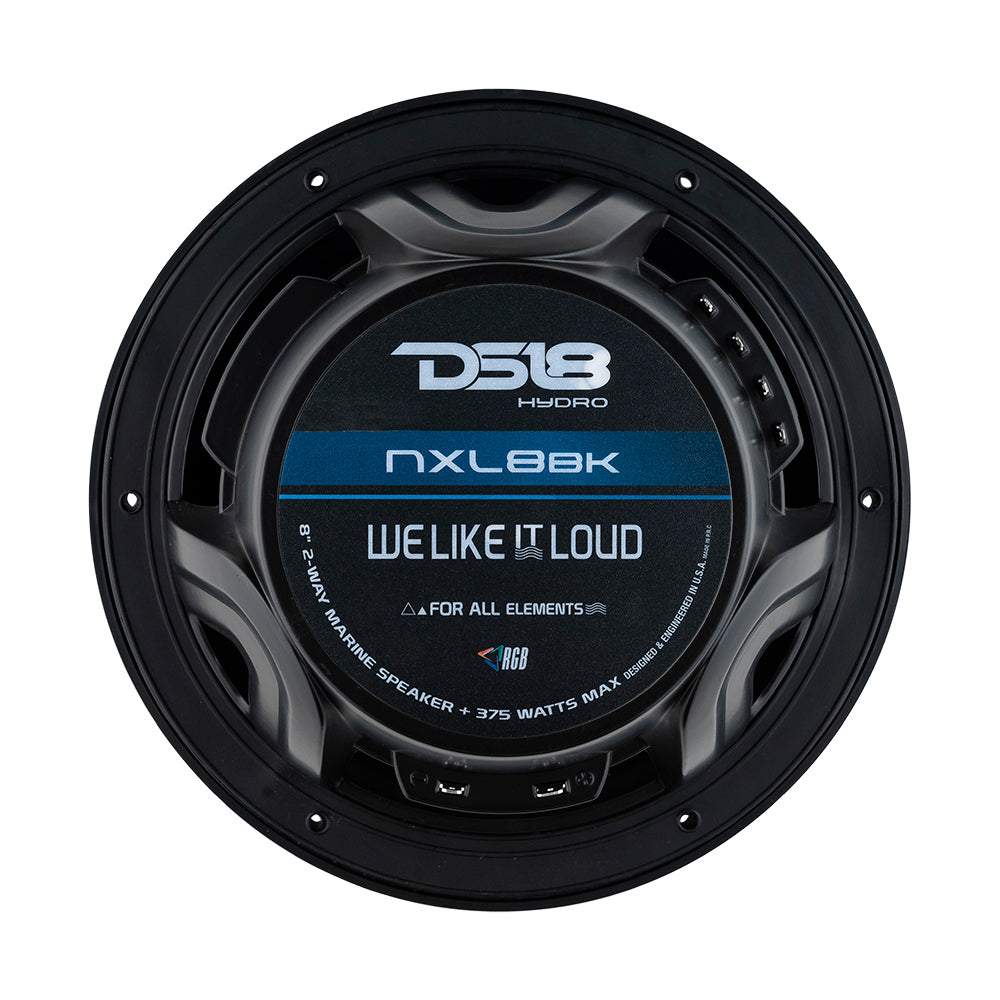 DS18 HYDRO 8" 2-Way Marine Speakers w/RGB LED Lights 375W - Matte Black