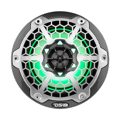 DS18 HYDRO 6.5" 2-Way Marine Speakers w/RGB LED Lights 375W - Black Carbon Fiber