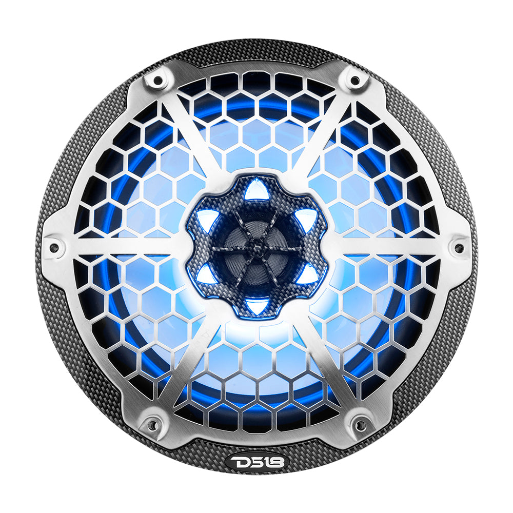 DS18 HYDRO 8" 2-Way Marine Speakers w/RGB LED Lights 450W - Black Carbon Fiber