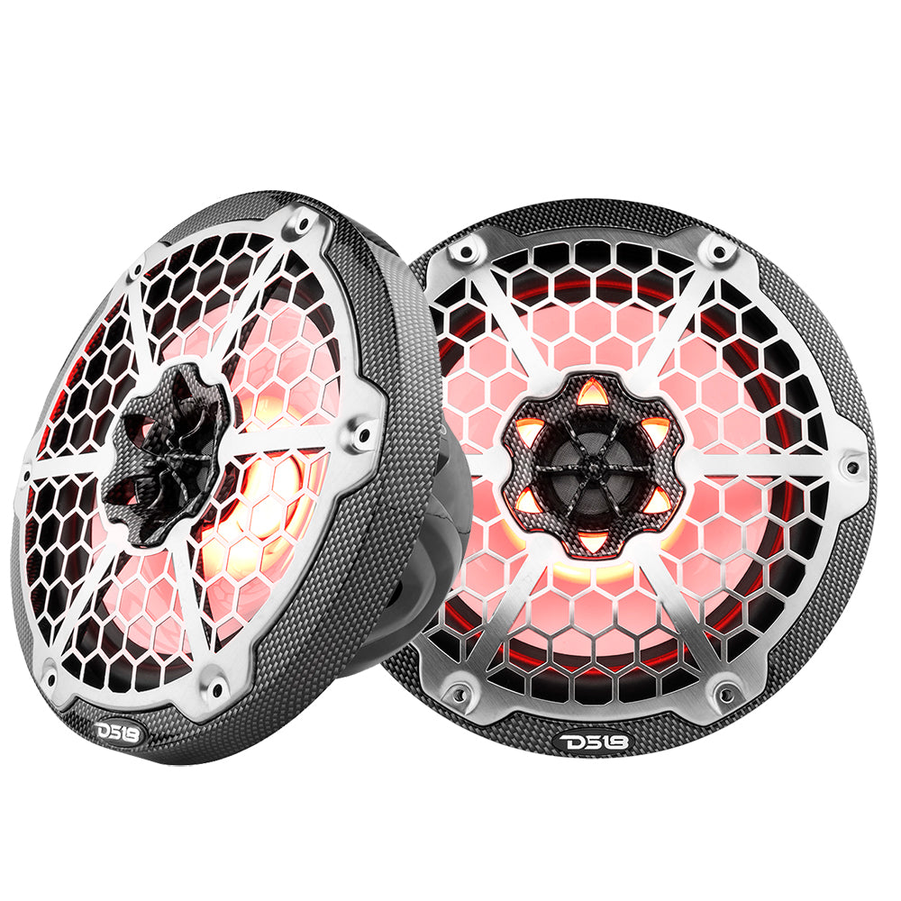 DS18 HYDRO 8" 2-Way Marine Speakers w/RGB LED Lights 450W - Black Carbon Fiber