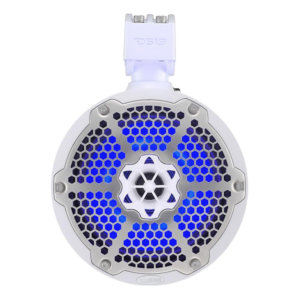 DS18 Hydro 8" Neodymium Marine Towers with Built-in Passive Radiator, 1" Driver  RGB LED Light - 550 Watts (Pair) - White
