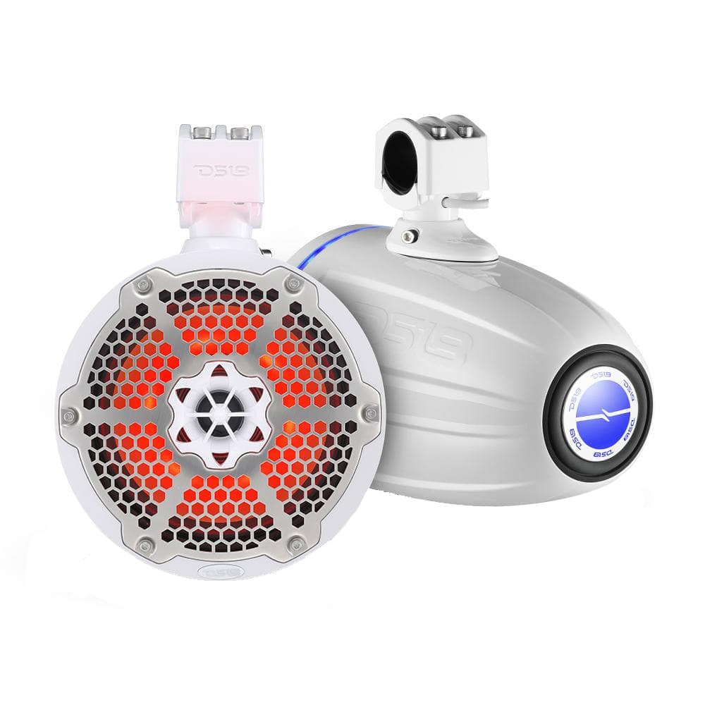 DS18 Hydro 8" Neodymium Marine Towers with Built-in Passive Radiator, 1" Driver  RGB LED Light - 550 Watts (Pair) - White