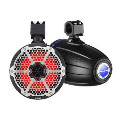 DS18 8" Neodymium Marine Towers w/Built-in Passive Radiator, 1" Driver  RGB LED Light - Black