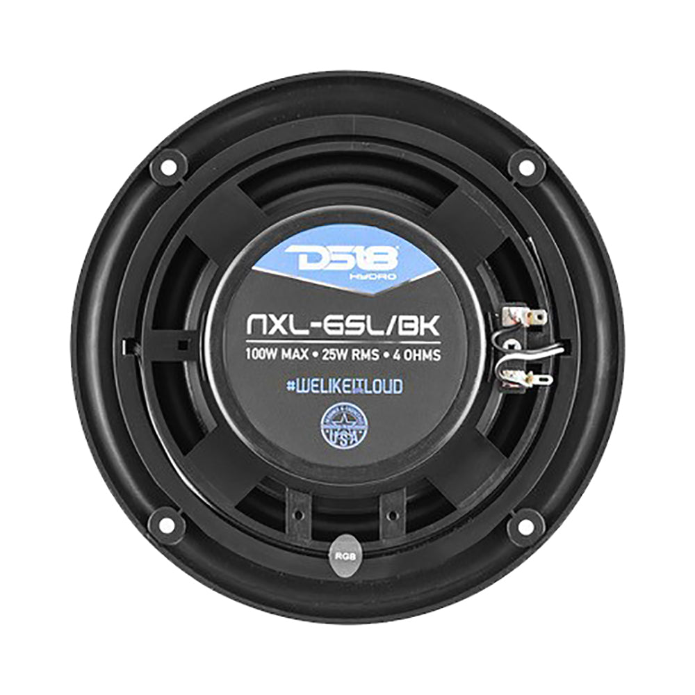 DS18 HYDRO 6.5" 2-Way Marine Slim Speakers w/RGB LED Lighting 100W - Black