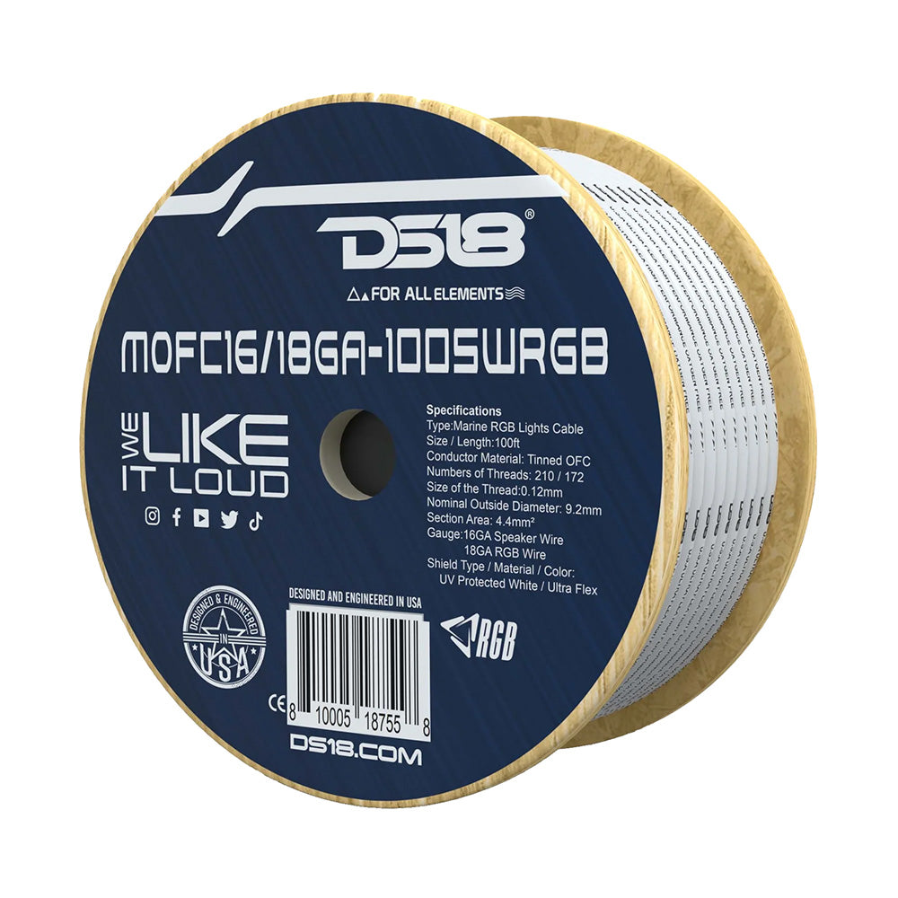 DS18 Marine Tinned OFC 18GA RGB Wire w/16GA Speaker Wire - 100 Spool