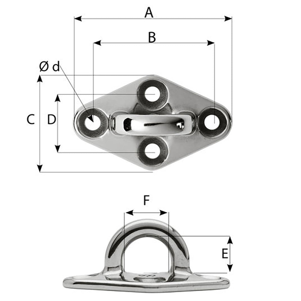 Wichard Diamond Pad Eye - Round - 98mm Length (3-55/64") - M8 Screw