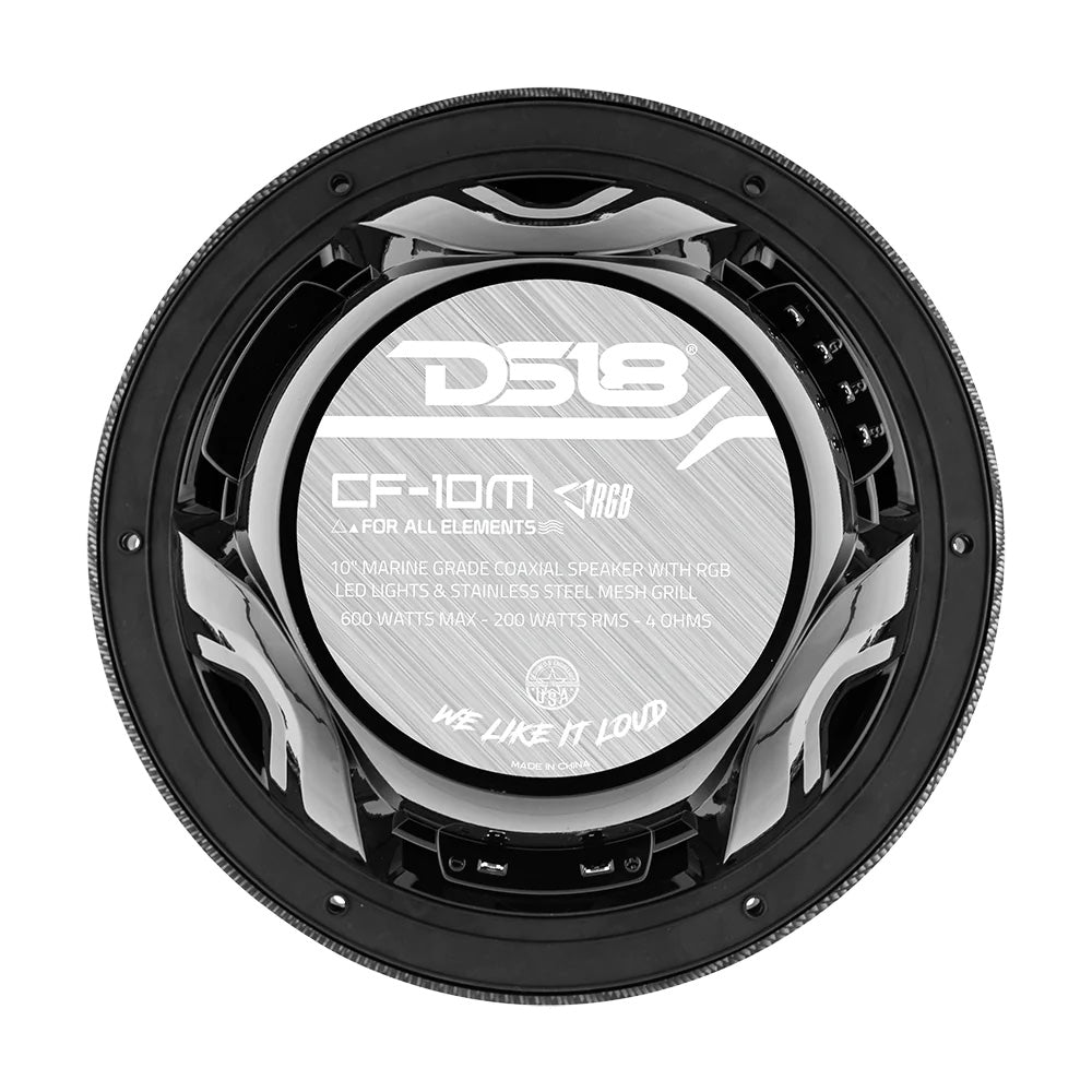 DS18 HYDRO 10" 2-Way Speakers w/Bullet Tweeter  Integrated RGB LED Lights - Carbon Fiber