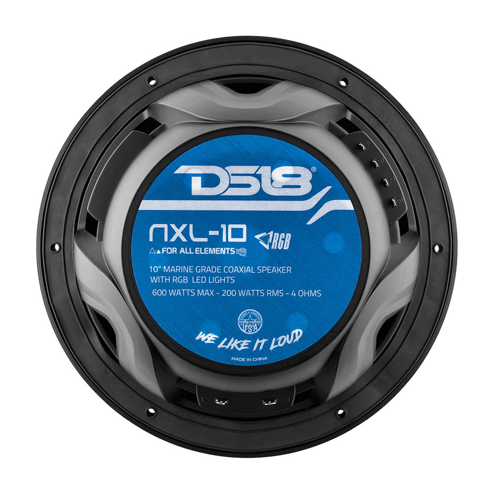 DS18 HYDRO 10" 2-Way Marine Speakers w/Bullet Tweeters  Integrated RGB LED Lights - Black