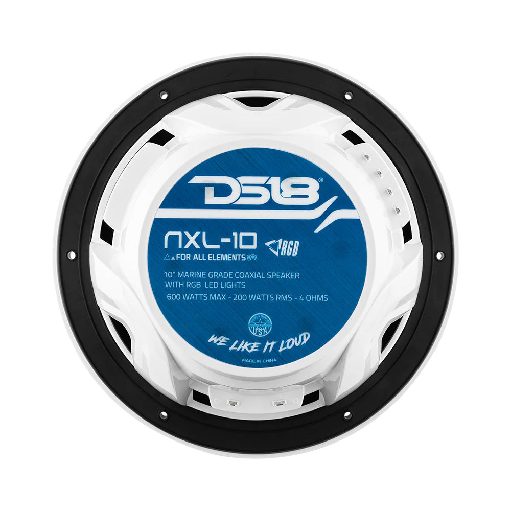 DS18 HYDRO 10" 2-Way Marine Speakers w/Bullet Tweeters  Integrated RGB LED Lights - White