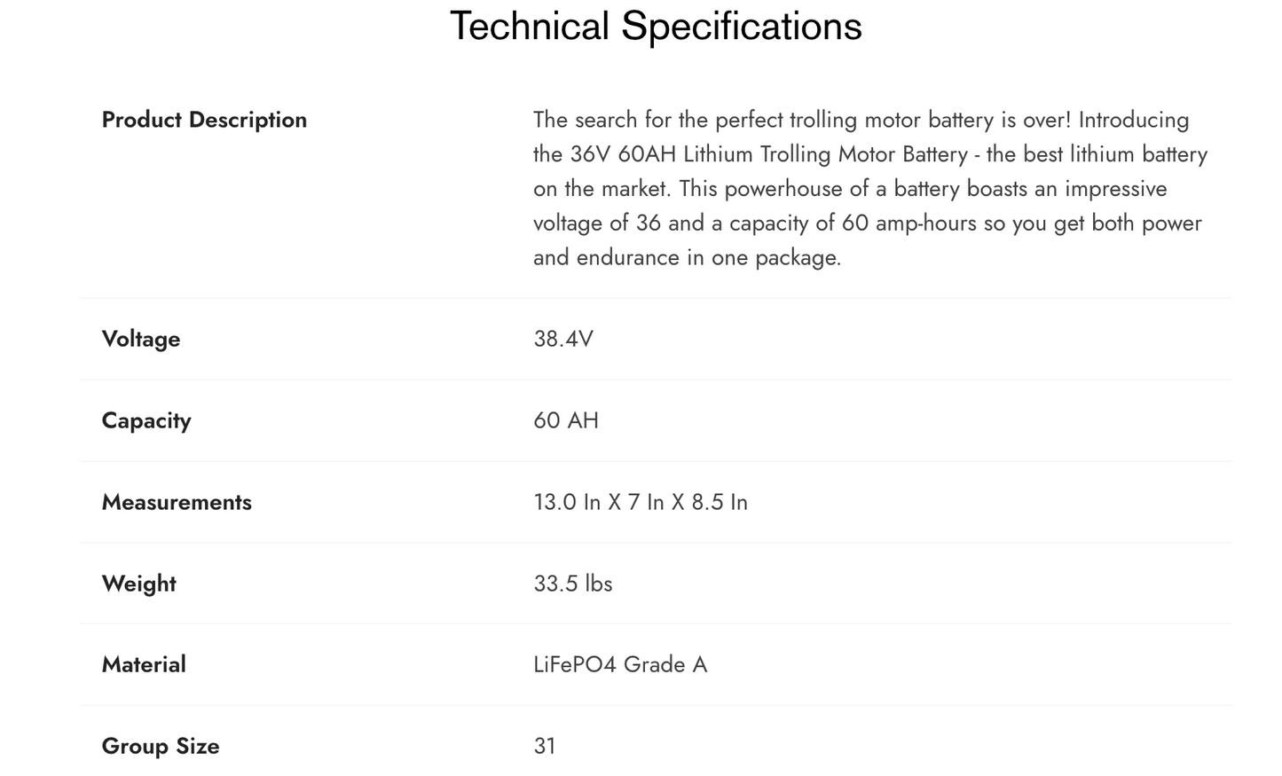 36V 60AH Lithium Trolling Motor Battery