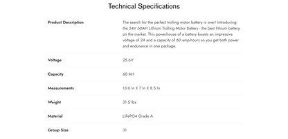 24V 60AH Lithium Trolling Motor Battery